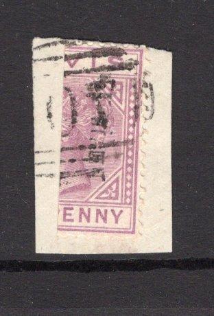SAINT KITTS & NEVIS - NEVIS - 1883 - PROVISIONAL ISSUE: 'NEVIS ½d' on vertically BISECTED 1d lilac mauve QV issue with overprint in black. A fine used copy tied on small piece by barred numeral 'A09' cancel of CHARLESTOWN. (SG 36)  (STK/33000)