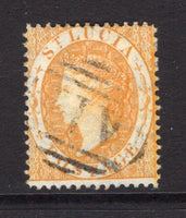 SAINT LUCIA - 1864 - CLASSIC ISSUES: 4d yellow QV issue, watermark 'Crown CC', perf 14, a superb lightly used copy. (SG 16)  (STL/26434)