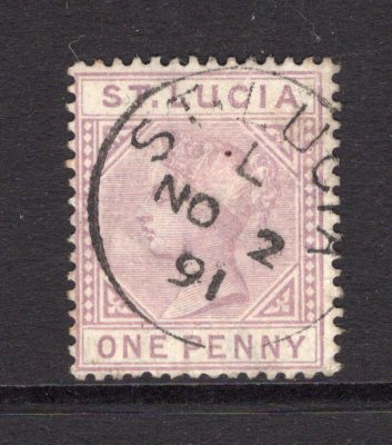 SAINT LUCIA - 1886 - CANCELLATION: 1d dull mauve QV issue used with superb strike of ST. LUCIA 'L' cds of LABORIE dated NOV 2 1891. (SG 39)  (STL/32776)