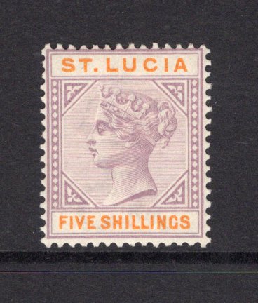 SAINT LUCIA - 1891 - QV ISSUES: 5/- dull mauve & orange QV issue, Die 2, a fine mint copy. (SG 51)  (STL/33002)