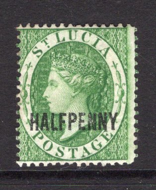 SAINT LUCIA - 1882 - CLASSIC ISSUES: ½d green QV overprint issue, watermark 'Crown CA', perf 14, a fine mint copy with full original gum. (SG 25)  (STL/4366)