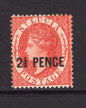 SAINT LUCIA - 1881 - CLASSIC ISSUES: 2½d brown red QV overprint issue, watermark 'Crown CC', perf 14, a fine mint copy with full original gum. (SG 24)  (STL/4368)