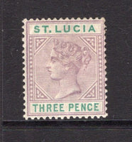 SAINT LUCIA - 1886 - QV ISSUES: 3d dull mauve & green QV issue, Die 1, a fine mint copy. (SG 40)  (STL/4371)