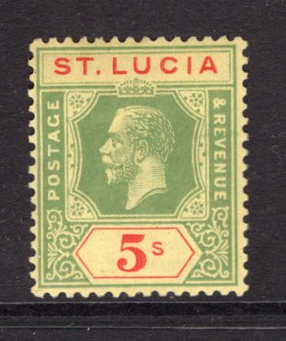SAINT LUCIA - 1921 - GV ISSUES: 5/- green & red on pale yellow GV issue, a fine mint copy. (SG 105)  (STL/4375)