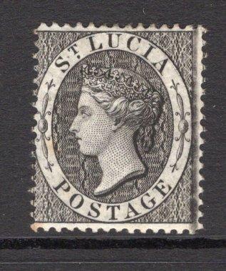 SAINT LUCIA - 1864 - CLASSIC ISSUES: 1d black QV issue, watermark 'Crown CC', perf 14, a fine mint copy with full O.G. (SG 15)  (STL/6547)