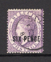 SAINT LUCIA - 1882 - CLASSIC ISSUES: 6d violet QV overprint issue, watermark 'Crown CA', perf 14, a fine used copy with ST LUCIA cds dated FEB 1889. (SG 28)  (STL/6549)