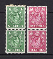SAINT LUCIA - 1949 - COIL ISSUE: 1c green & 2c magenta GVI COIL issue perf 14 or 14½ x 14, both values in fine mint vertical pairs, the 1c showing partial COIL JOIN at top. (SG 146a & 147a)  (STL/6569)