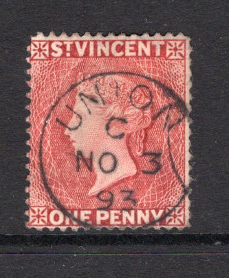SAINT VINCENT - 1885 - CANCELLATION: 1d red QV issue used with fine central strike of UNION cds dated NOV 3 1893. Tiny thin. (SG 48b)  (STV/23518)
