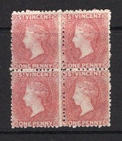 SAINT VINCENT - 1862 - MULTIPLE: 1d rose red QV issue, no watermark, perf 11 - 12½, a very fine unused block of four. (SG 5)  (STV/6580)