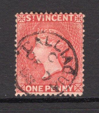 SAINT VINCENT - 1888 - CANCELLATION: 1d red QV issue used with fine strike of CALLIAQUA cds dated DE 7 1888. (SG 48b)  (STV/6604)