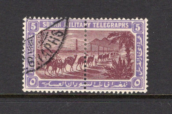 SUDAN - 1898 - TELEGRAPHS: 5m lilac brown & violet 'Military Telegraph' issue, watermark 'Star & Crescent', a complete stamp (both halves joined) fine cds used. (Barefoot #14)  (SUD/16168)