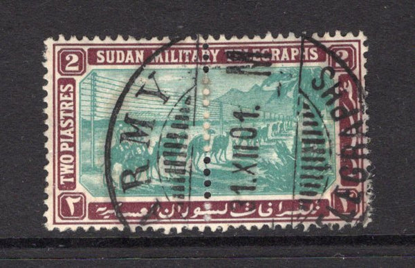 SUDAN - 1898 - TELEGRAPHS: 2p green & lilac brown 'Military Telegraph' issue, a complete stamp (both halves joined) fine used with fine strike of ARMY TELEGRAPHS cds code '?  M' possibly for OMDURMAN dated 31.XII.1901. (Hiscocks #21)  (SUD/16169)