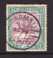 SUDAN - 1898 - CANCELLATION: 3m mauve & green 'Camel Postman' issue used with fine central strike of DARMALI S.P.S. cds dated 1 AUG 1898. This office was only in operation between March and November 1898. (SG 12)  (SUD/16189)