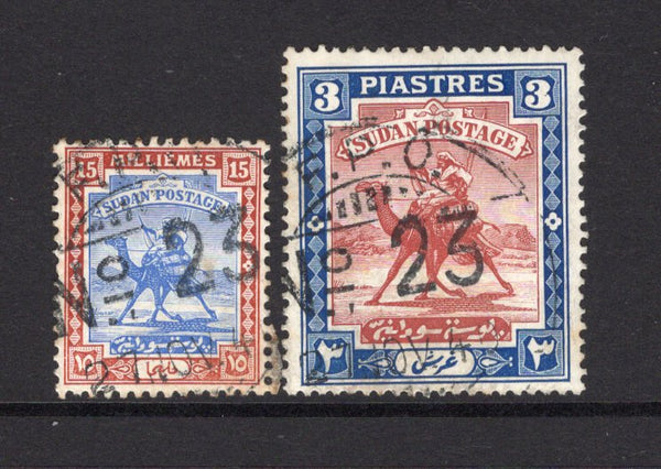 SUDAN - 1940 - CANCELLATION: 15m bright blue & chestnut and 3p red brown & blue 'Camel Postman' issue both used with Indian F.P.O. No. 23 cds's dated 27 NOV 1940 located at GEDAREF, Sudan. (SG 43 & 44b)  (SUD/16192)
