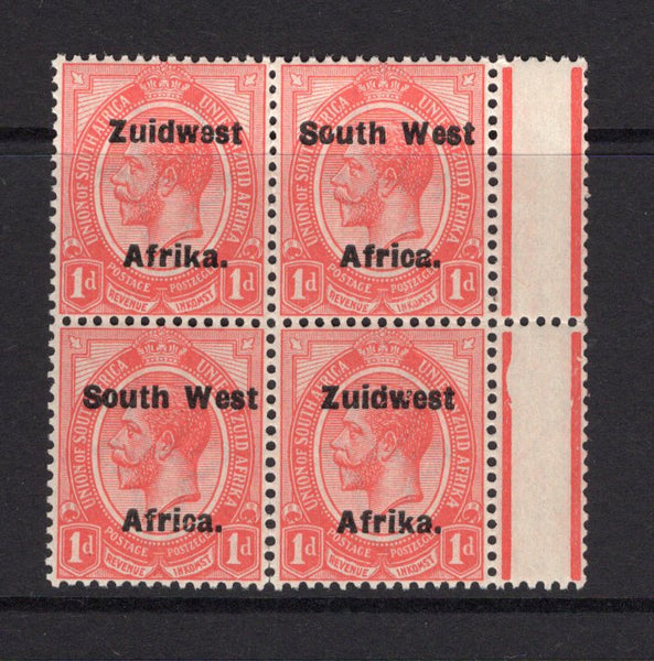 SOUTH WEST AFRICA - 1923 - MULTIPLE: 1d rose red 'GV Head' issue with 'ZUIDWEST AFRICA' overprint, setting VI, a fine mint block of four. (SG 30)  (SWA/16003)