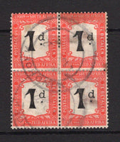 SOUTH WEST AFRICA - 1922 - SOUTH AFRICA USED IN SOUTH WEST AFRICA: 1d black & scarlet 'Postage Due' issue of South Africa, a fine used block of four with WINDHOEK cds dated 1922. (SG D2)  (SWA/16033)