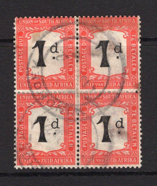 SOUTH WEST AFRICA - 1922 - SOUTH AFRICA USED IN SOUTH WEST AFRICA: 1d black & scarlet 'Postage Due' issue of South Africa, a fine used block of four with WINDHOEK cds dated 1922. (SG D2)  (SWA/16033)