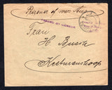 SOUTH WEST AFRICA - 1916 - PRISONER OF WAR MAIL: Stampless cover with manuscript 'R. S Sergt Paul Salomon, Camp P.O. 38, 10 Camp. Prisoner of War, Internment Camp Aus. 29.4.16' return address on flap and 'Prisoner of War Aus' on front with fine AUS cds dated 11 MAY 1916 with three line 'PRISONER OF WAR FREE OF CHARGE AUS' and straight line 'PASSED BY CENSOR' markings in purple on front. Addressed to KEETMANSHOOP with printed red on white 'Opened by Censor 103' censor strip on reverse tied by KEETMANSHOOP a