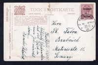 SOUTH WEST AFRICA - 1925 - CANCELLATION: Coloured PPC ' Elendantilopen Bein Schattenbaum. Sud-West Africa' franked on message side with single 1923 2d dull purple GV overprint issue (SG 31) tied by fine KALKFELD S.W. AFRICA 'German' type cds. Addressed to GERMANY. Card has small faults but uncommon issue on cover.  (SWA/692)