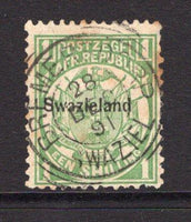 SWAZILAND - 1889 - CLASSIC ISSUES: 1/- green with 'Swazieland' overprint in black, perf 12½ x 12, a fine used copy with BREMERSDORP cds dated 28 DEC 1891. (SG 3)  (SWZ/16207)