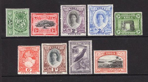 TONGA - 1942 - DEFINITIVE ISSUE: GVI 'Pictorial' issue watermark 'Multi Script CA' sideways, the set of nine fine mint. (SG 74/82)  (TON/16468)
