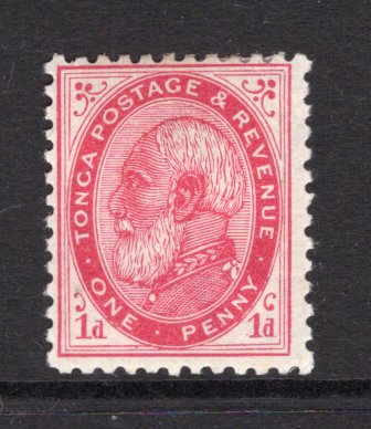 TONGA - 1886 - CLASSIC ISSUES: 1d carmine 'King George I' issue, perf 12 x 11½, a fine mint copy. (SG 1b)  (TON/19661)