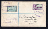 TONGA - 1956 - CANCELLATION & REGISTRATION: Registered cover franked with 1953 2d turquoise green & black and 8d emerald & reddish violet (SG 103 & 109) tied by two fine strikes of NIUATOPUTAPU cds in purple with lovely boxed NIUATOPUTAPU registration marking alongside. Addressed to USA with transit & arrival marks on reverse.  (TON/2270)