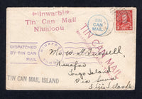 TONGA - 1936 - TIN CAN MAIL: Incoming cover from CANADA franked with 1935 3c scarlet (SG 343) tied by feint REGINA BEACH SASK cds. Addressed to NIUAFAO with various TIN CAN MAIL cachets and markings inc 'Inwarb Tin Can Mail Niuafoou' cachet on front. Scarce.  (TON/2332)