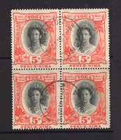 TONGA - 1920 - MULTIPLE: 5d black & orange vermilion 'Queen Salote' issue, a fine cds used block of four. (SG 60)  (TON/23401)