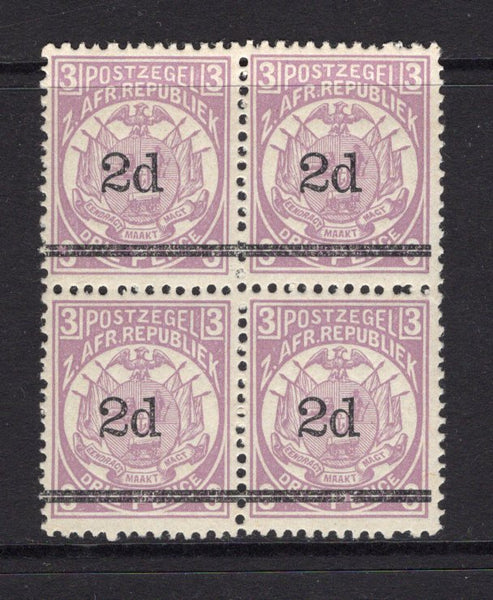 TRANSVAAL - 1887 - MULTIPLE: 2d on 3d mauve 'Provisional' issue, perf 12½, a fine mint block of four. (SG 194)  (TRA/13543)