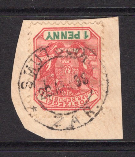 TRANSVAAL - 1898 - CANCELLATION: 1d rose red & green used on small piece with good strike of SMUTSOOG Z.A.R. cds dated 26 APR 1898. A rarity, the only recorded example of this cancellation. (SG 217)  (TRA/13547)