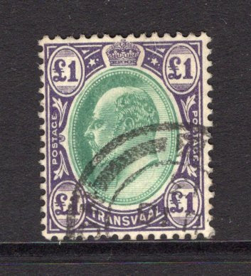TRANSVAAL - 1904 - EVII ISSUE: £1 green & violet EVII issue on chalk surfaced paper, a very fine cds used copy. (SG 272a)  (TRA/13557)