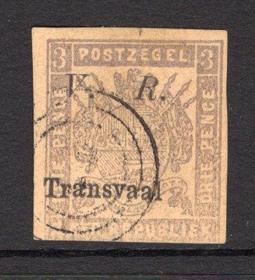 TRANSVAAL - 1877 - FIRST BRITISH OCCUPATION ISSUES: 3d mauve on buff new printing with ITALIC 'V. R. Transvaal' overprint in black, imperf. A fine used copy. Small thin on reverse. (SG 118d)  (TRA/13594)