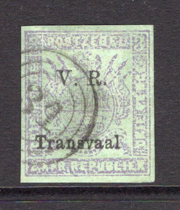 TRANSVAAL - 1879 - FIRST BRITISH OCCUPATION ISSUES: 3d mauve on green new printing with small 'V.R. Transvaal' overprint in black, imperf. A fine used copy with concentric circles Numeral '31' cancel of KALEKALESKOP. Rare cancel. (SG 148)  (TRA/13597)