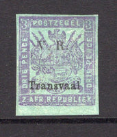 TRANSVAAL - 1879 - FIRST BRITISH OCCUPATION ISSUES: 3d mauve on green new printing with small 'V.R. Transvaal' overprint in black, imperf. A fine mint copy with gum. (SG 148)  (TRA/13598)