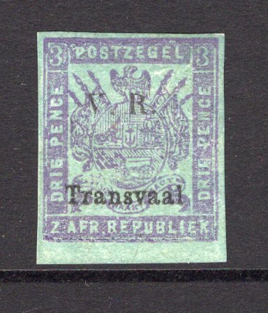 TRANSVAAL - 1879 - FIRST BRITISH OCCUPATION ISSUES: 3d mauve on green new printing with small 'V.R. Transvaal' overprint in black, imperf. A fine mint copy with gum. (SG 148)  (TRA/13598)