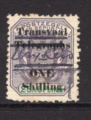 TRANSVAAL - 1902 - TELEGRAPH: 1/- on 2/6 dull violet & green 'Disselboom' issue with 'Transvaal Telegraphs ONE SHILLING' overprint in black used with manuscript 'VRYHEID' cancel in black. Rare. This item featured in 'The Transvaal Philatelist Vol 44 No. 1, Feb 2009. A copy of this article accompanies. (Hiscocks #19)  (TRA/13607)