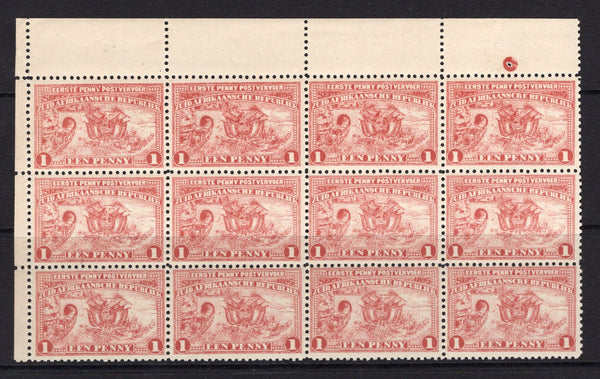 TRANSVAAL - 1895 - MULTIPLE: 1d red 'Introduction of Penny Postage' issue, a superb mint corner marginal block of twelve. (SG 215c)  (TRA/35897)