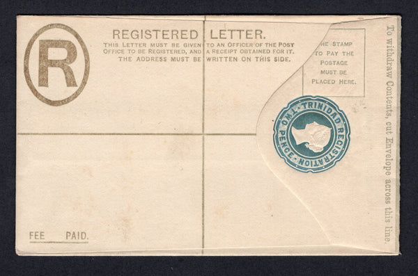 TRINIDAD & TOBAGO - 1895 - POSTAL STATIONERY: 2d blue QV postal stationery registered envelope (H&G C7) with text in grey. A fine unused example.  (TRI/22873)