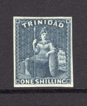 TRINIDAD & TOBAGO - 1859 - CLASSIC ISSUES: 1/- indigo 'Britannia' issue, a fine mint copy with four large margins. (SG 29)  (TRI/26085)