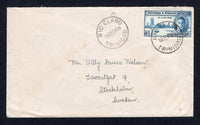 TRINIDAD & TOBAGO - 1946 - CANCELLATION: Cover franked with single 1946 6c blue GVI issue (SG 258) tied by RIO CLARO cds with second strike alongside. Addressed to SWEDEN.  (TRI/26279)