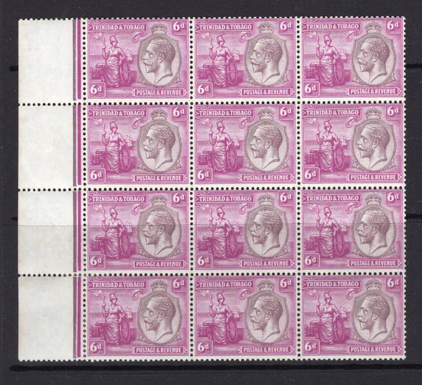 TRINIDAD & TOBAGO - 1922 - MULTIPLE: 6d dull purple & bright magenta GV issue, a fine mint side marginal block of twelve. (SG 225)  (TRI/32761)