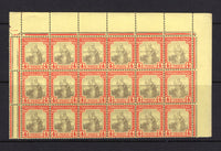 TRINIDAD & TOBAGO - 1913 - MULTIPLE: 4d black & red on pale yellow 'Britannia' issue, watermark 'Multi Crown CA'. A fine unmounted mint marginal block of eighteen comprising the top three rows of the pane with sheet margins on three side. (SG 152d)  (TRI/34450)