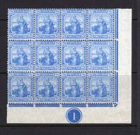 TRINIDAD & TOBAGO - 1909 - MULTIPLE: 2½d blue 'Britannia' issue inscribed 'TRINIDAD'. A fine unmounted mint corner marginal block of twelve with '1' Plate number in margin. (SG 148)  (TRI/35588)