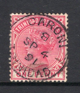 TRINIDAD & TOBAGO - 1883 - CANCELLATION: 1d carmine QV issue used with fine complete strike of CARONI cds dated SEP 4 1891. (SG 107)  (TRI/37513)