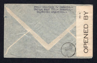 TRINIDAD & TOBAGO - 1942 - CENSORED MAIL: Airmail cover from Argentina franked with 1936 15c dull blue and 1p light blue & chocolate (SG 655 & 660a) tied by ROSARIO 7 (LUDUENA) S.FE cds's dated 9 MAR 1942. Addressed to USA, censored in Trinidad with printed black on white 'OPENED BY EXAMINER 8088' censor strip with 'I E /-' handstamp in purple and good strike of circular 'IC  TRI' censor marking on reverse dated 13 MAR 42.  (TRI/39347)