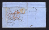TRINIDAD & TOBAGO - 1855 - CANCELLATION & MARITIME MAIL: Cover with manuscript 'Pr. R.M.Steamer' on front and datelined 'Trinidad 9 Dec 1855' on reverse with numeral '1' cds of PORT OF SPAIN dated DEC 10 1855 and TRINIDAD British P.O. cds dated the same day. Addressed to EDINBURGH, SCOTLAND, rated '6d' in manuscript with various transit & arrival cds's all on reverse. This cover was carried on the RMSP Eagle to Barbados and on to ST THOMAS by the RMSP Derwent and then transferring to the RMSP Tyne to South