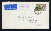 TRISTAN DA CUNHA - 1955 - CANCELLATION: Cover franked with single 1954 1/- deep yellow green & sepia QE2 issue (SG 24) tied by GOUGH ISLAND cds dated 14 DEC 1955 with boxed 'GOUGH ISLAND SCIENTIFIC SURVEY 1955-1956' cachet in violet alongside. Sent airmail to UK  (TRS/22912)