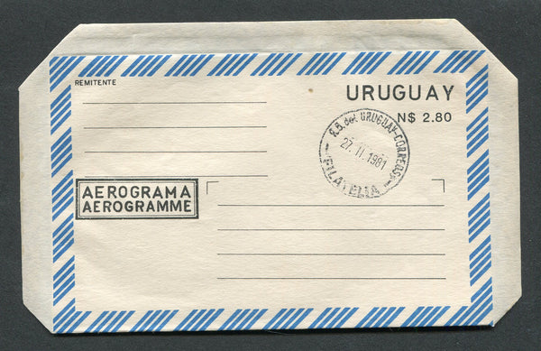 URUGUAY - 1978 - POSTAL STATIONERY: N$2.80 black & blue postal stationery pictorial aerogramme with view 'Monumento al Gral. Jose G. Artigas' on reverse. Unused but with '25 del URUGUAY CORREOS FILATELIA cds dated 27.11.1981' on front.  (URU/10792)