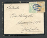 URUGUAY - 1921 - CANCELLATION: Cover franked with 1921 1c pale green & 4c yellow (SG 380 & 385, some small faults) tied by fine strike of barred numeral 'O 20' in blue of SANTA ERNESTINA. Addressed to MONTEVIDEO with arrival mark on reverse. Scarce marking & origination.  (URU/13402)
